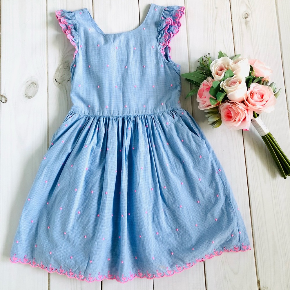 GAP Chambray w/ Pink Swiss Dots & Eyelet Dress
